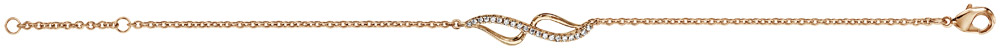Bracelet en plaqué or chaîne avec au milieu 2 vagues reliées aux bouts, 1 en rail d’oxydes blancs sertis et l’autre lisse – longueur 16cm + 2cm de rallonge