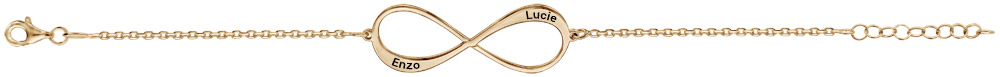 Bracelet en plaqué or chaîne symbole infini à graver 1 ou 2 prénoms – longueur 16cm + 3cm de rallonge