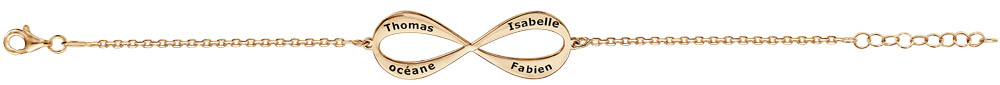 Bracelet en plaqué or chaîne symbole infini à graver 3 ou 4 prénoms – longueur 16cm + 3cm de rallonge