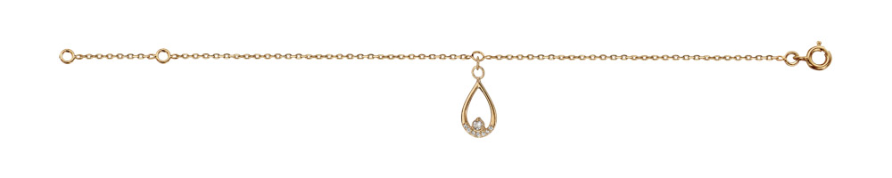 Bracelet en plaqué or chaîne avec goutte suspendue et  oxydes blancs sertis 16cm + 2cm
