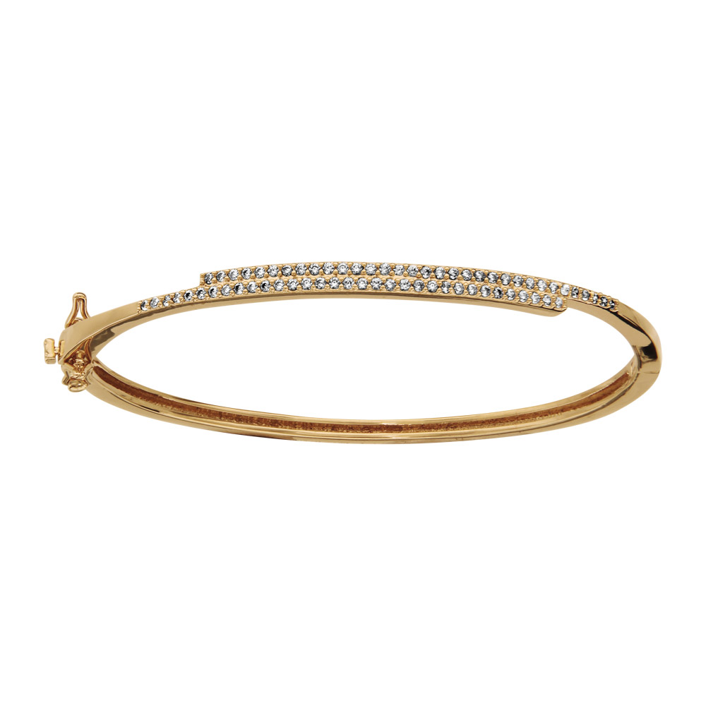 Bracelet jonc en plaqué or articulé rail d&rsquo;oxydes blancs sertis 63mm X 55mm