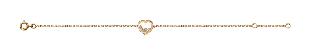 Bracelet en plaqué or chaîne avec coeur évidé et 7 oxydes blancs sertis 16cm + 2cm