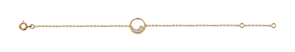 Bracelet en plaqué or chaîne avec cercle évidé orné d&rsquo;un demi-rail d&rsquo;oxydes blancs sertis 16cm + 2cm