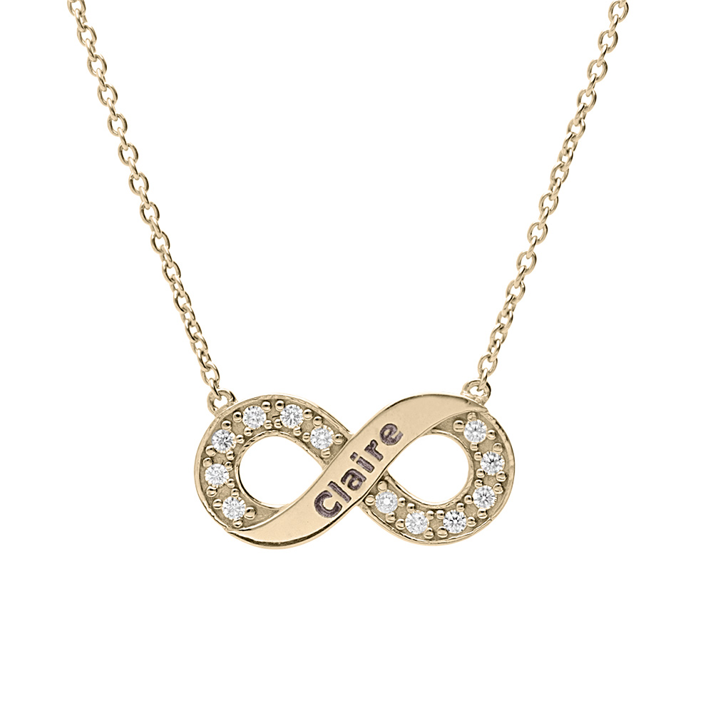 Collier en plaqué or infini prénoms à graver avec oxydes blancs sertis 42+3cm