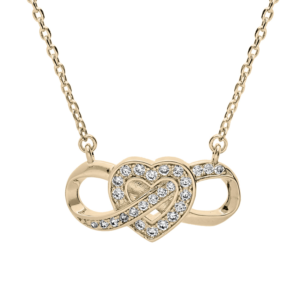 Collier en plaqué or chaîne avec motif infini et coeur entrelacé oxydes blancs sertis 40+4cm