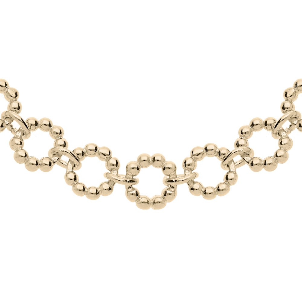 Collier en plaqué or maille multi ronds évidés motif boules 40+5cm