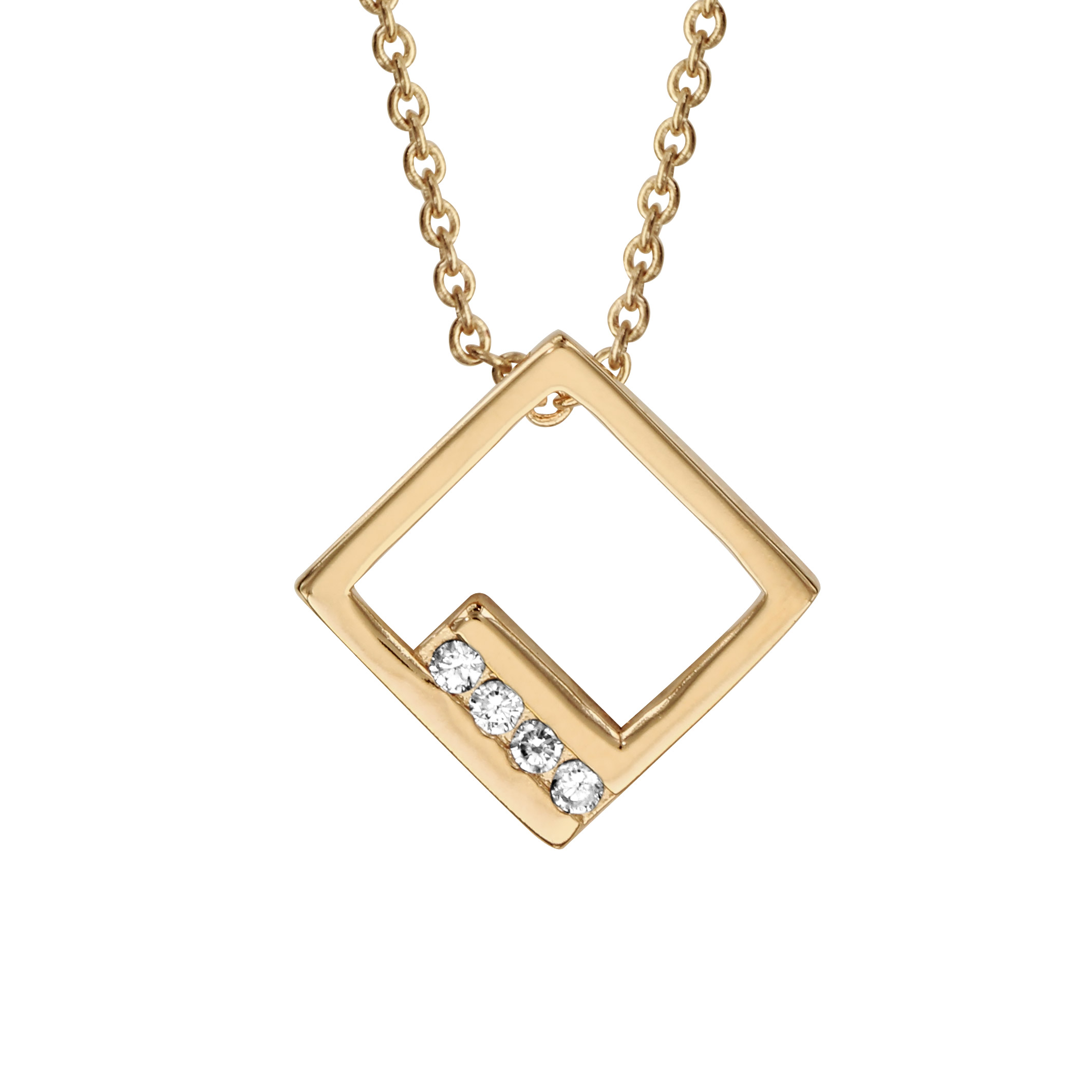 Collier en plaqué or chaîne avec pendentif carré ajouré et oxydes blancs sertis – longueur 40cm + 4cm de rallonge