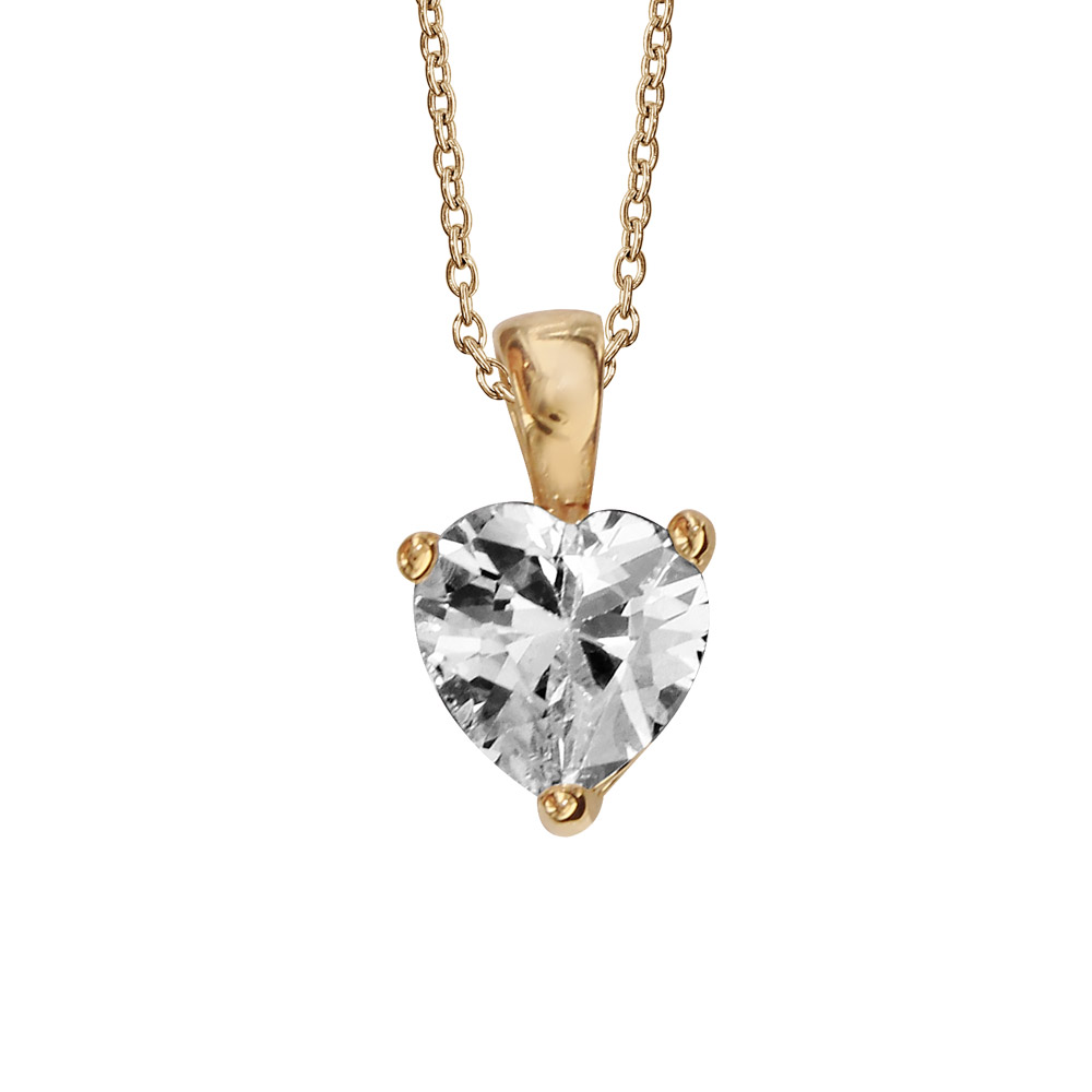 Collier en plaqué or chaîne avec pendentif coeur en oxyde blanc de 6mm