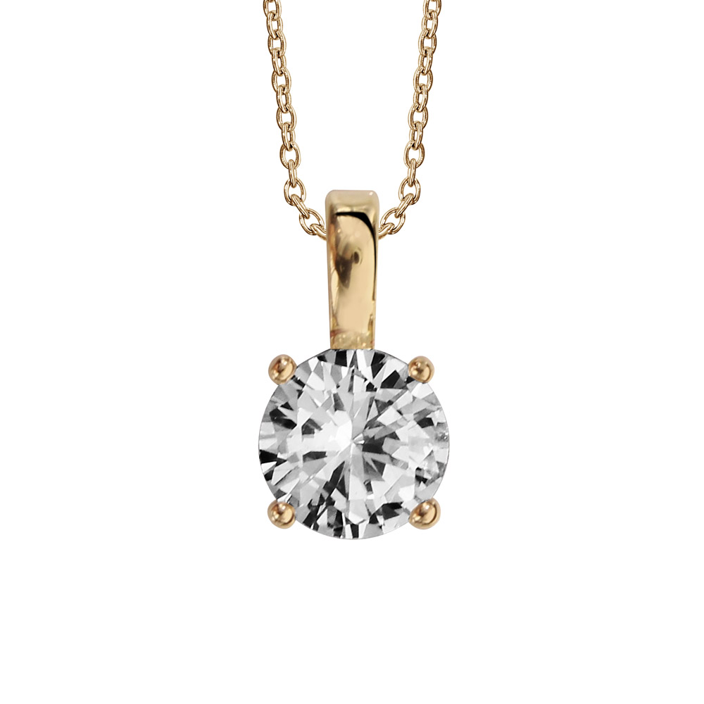 Collier en plaqué or chaîne avec pendentif oxyde rond blanc de 6mm