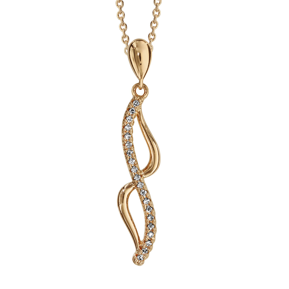 Collier en plaqué or chaîne avec pendentif 2 vagues reliées aux bouts, 1 en rail d’oxydes blancs sertis et l’autre lisse – longueur 40cm + 4cm de rallonge