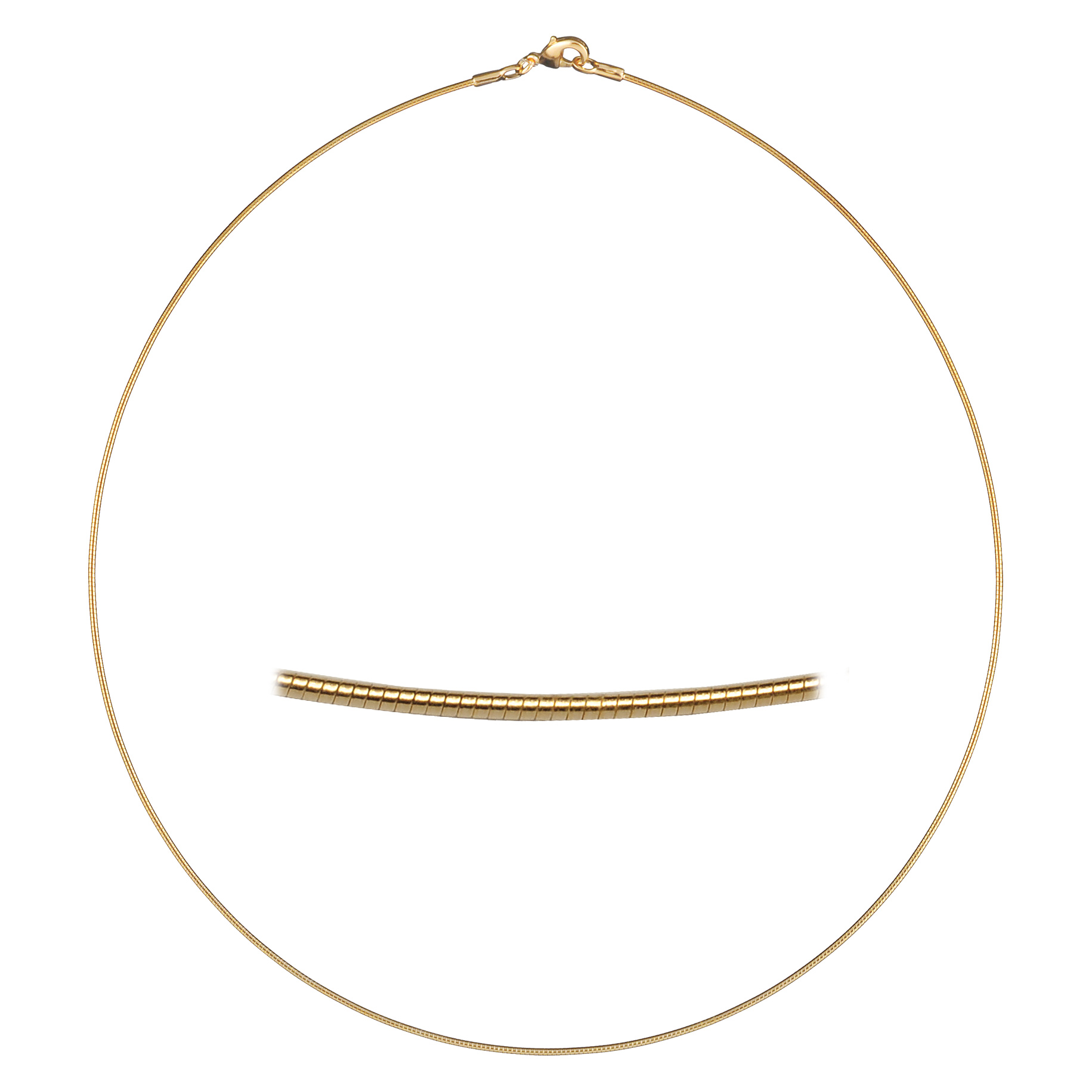 Collier en plaqué or maille oméga ronde – largeur 1mm et longueur 42cm