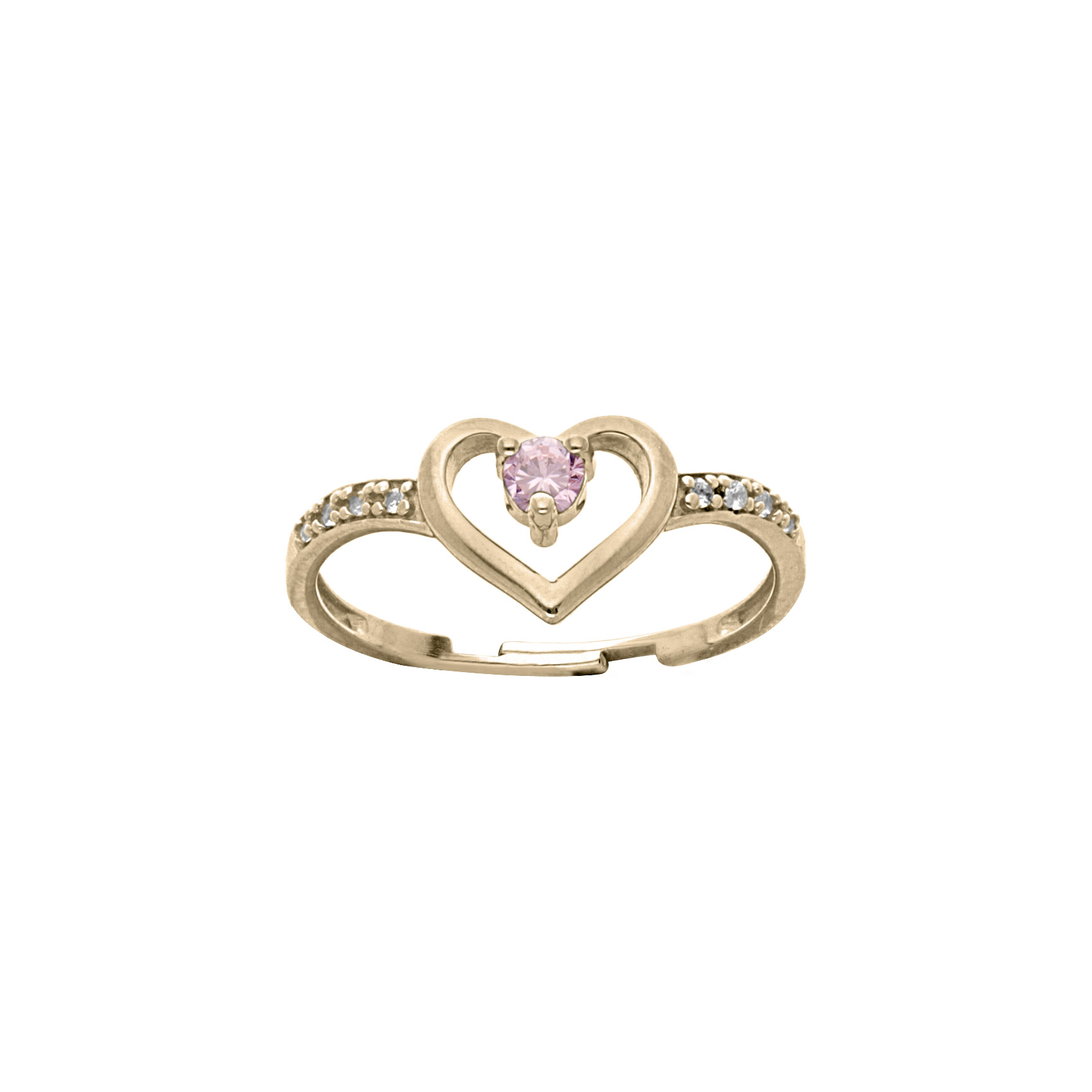 Bague en plaqué or réglable motif coeur avec oxyde rose et oxydes blancs sertis (réglable 46.48.50)