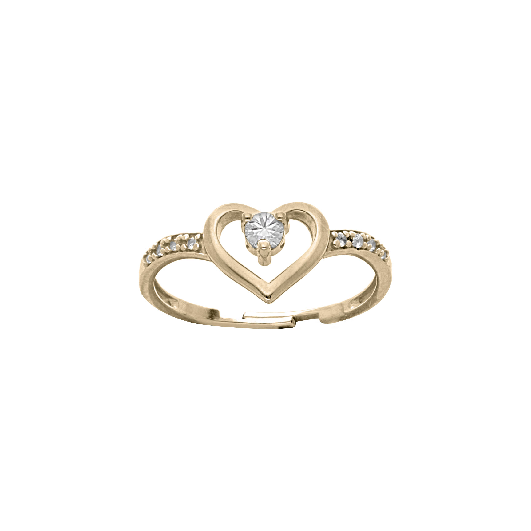 Bague en plaqué or réglable motif coeur avec oxyde blanc sertis (réglable 46.48.50)