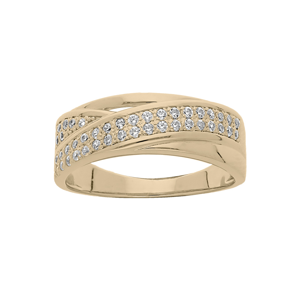 Bague en plaqué or grande taille brins croisés avec oxydes blancs sertis