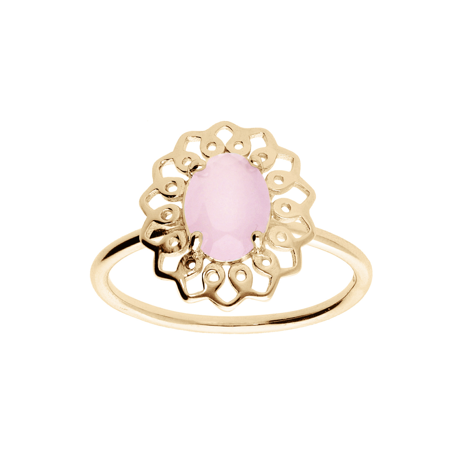 Bague en plaqué or motif fleur avec pierre rose