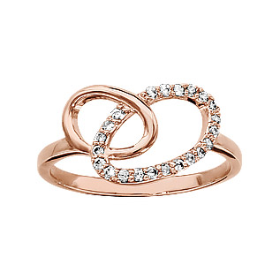 Bague en plaqué or rose 2 ovales entremêlés dont 1 orné d’oxydes blancs
