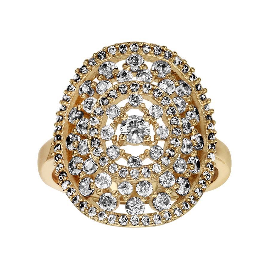 Bague en plaqué or rond ajouré avec oxydes blancs sertis
