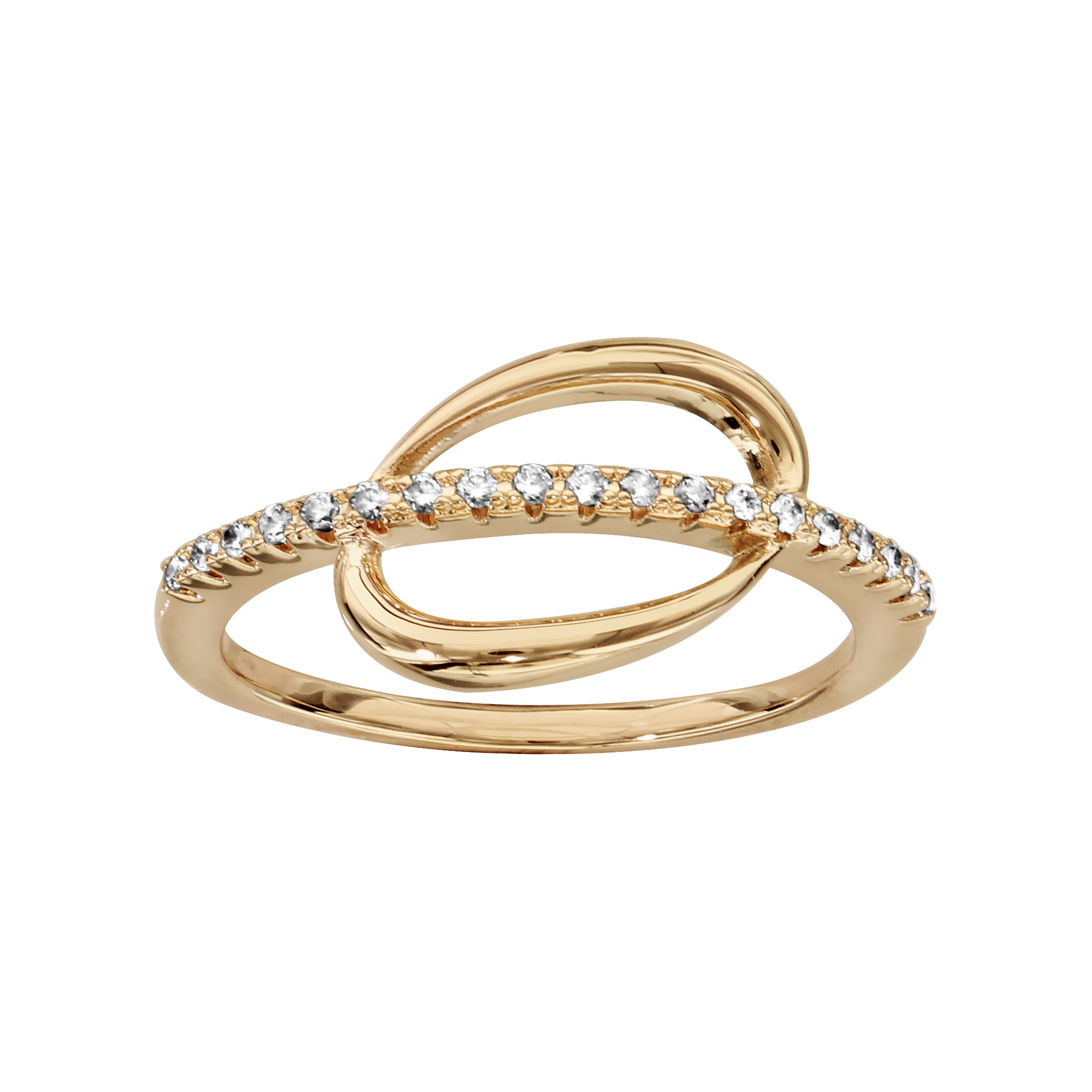 Bague en plaqué or semi-rail d’oxydes blancs avec anneau ovale lisse derrière