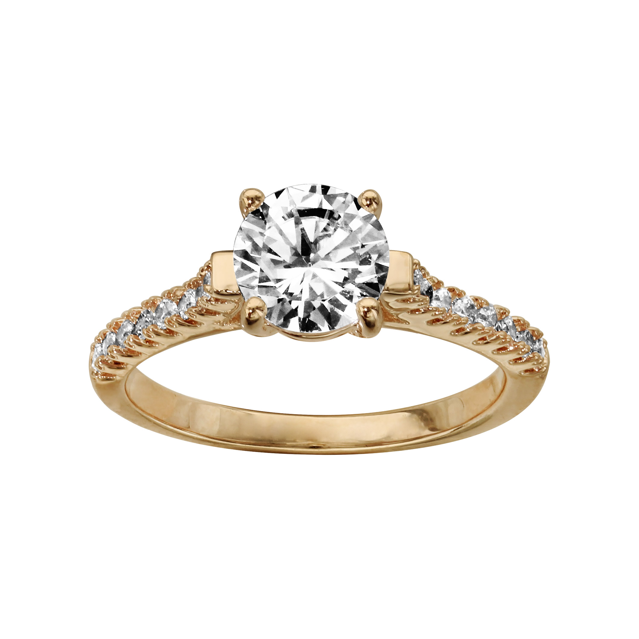Bague en plaqué or demi rail d’oxydes blancs sertis avec 1 gros oxyde rond blanc sur le dessus et éléments lisses sur les côtés