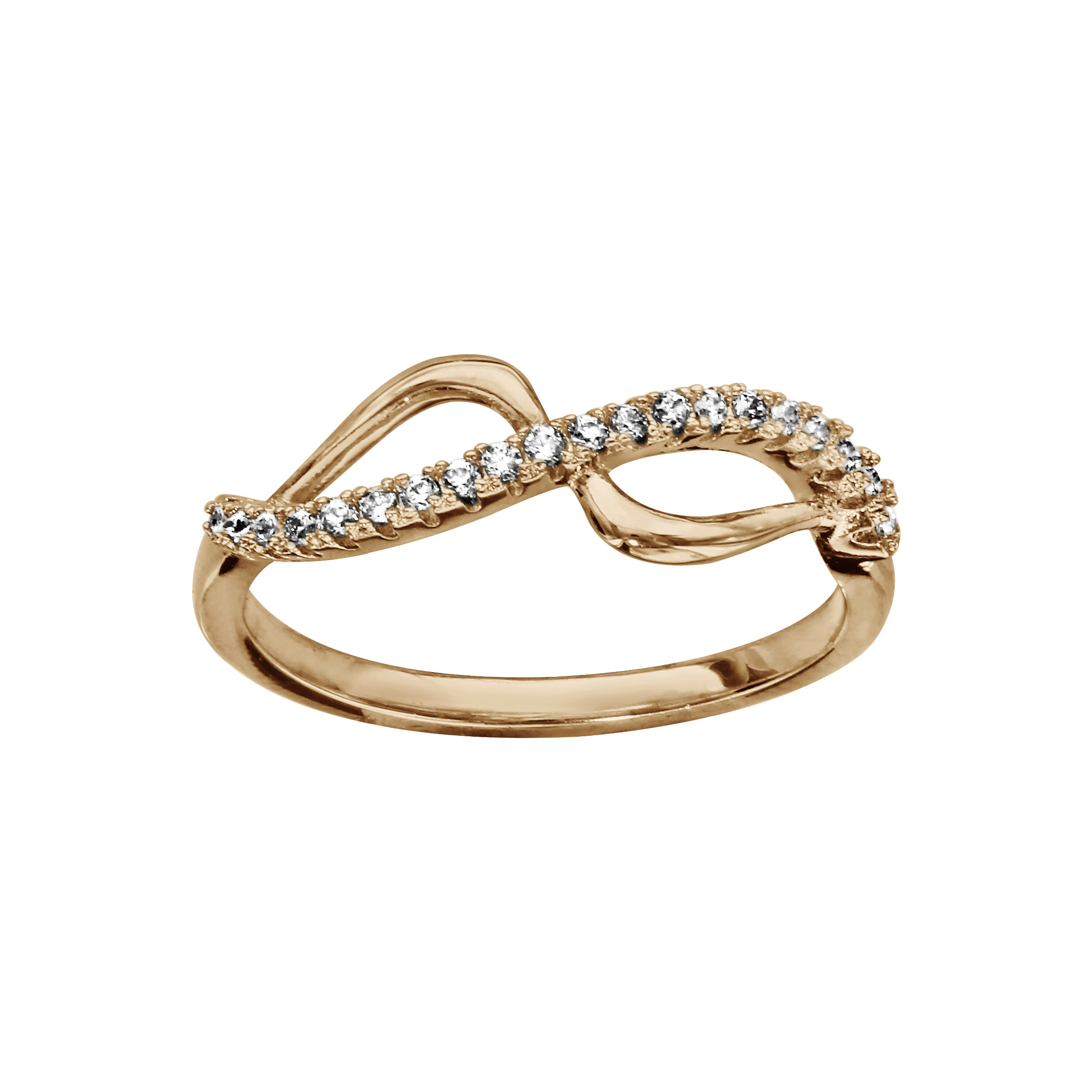 Bague en plaqué or 2 vagues, 1 en rail d’oxydes blancs sertis et l’autre lisse