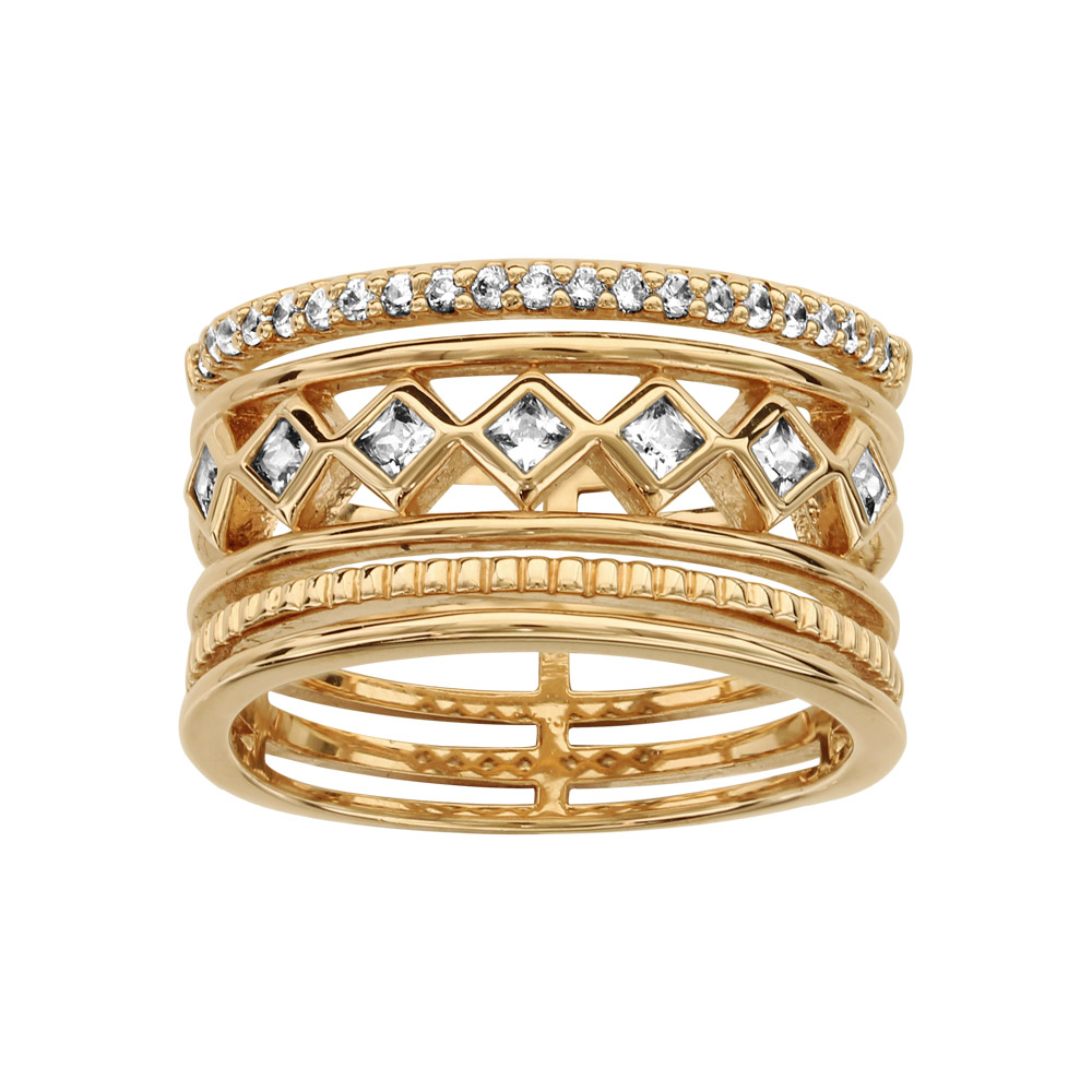 Bague en plaqué or large motifs X oxydes blancs sertis