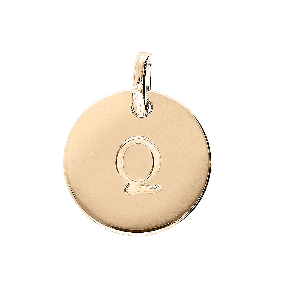 Pendentif en plaqué or médaille 12mm gravure lettre alphabet « Q »