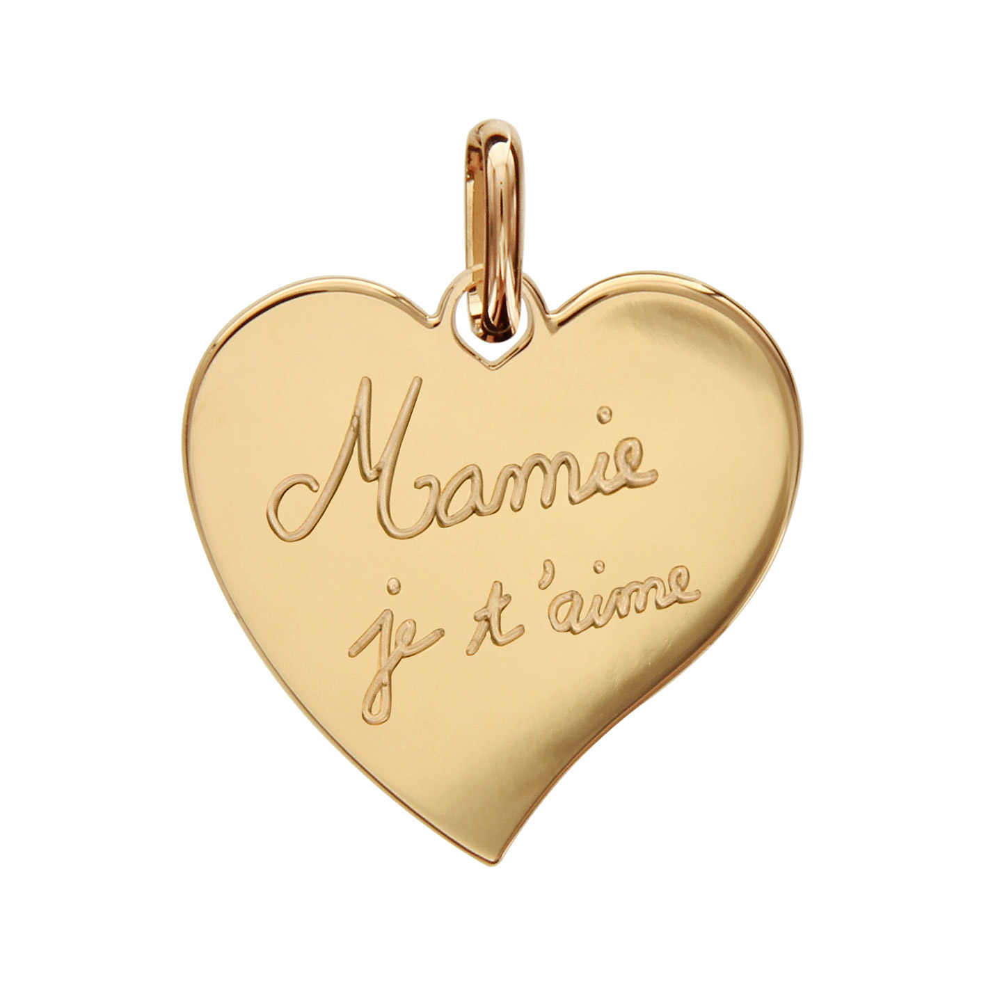 Pendentif en plaqué or coeur gravé « Mamie je t’aime »