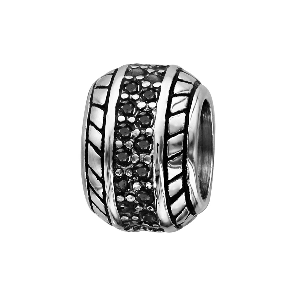 Charms Thabora grand modèle pour homme en acier boule empierrée sertie d&rsquo;oxydes noirs