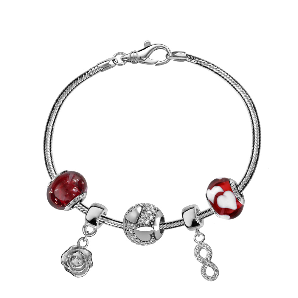 Composition bracelet Charms Thabora tendresse et verre de Murano véritable