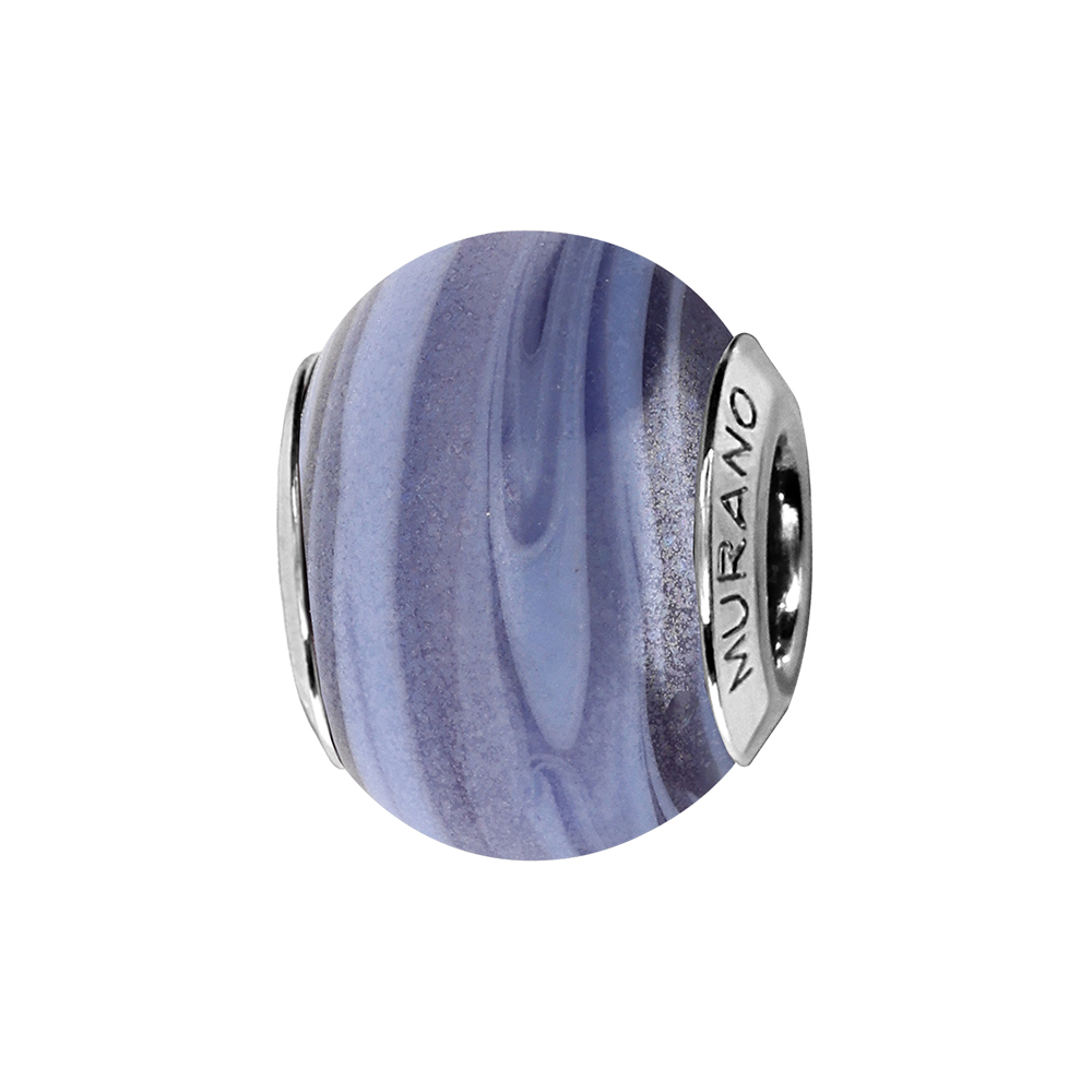 Charms Thabora en argent rhodié et verre de Murano véritable nacré bleu-violet