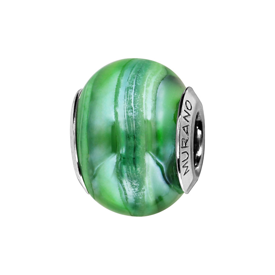 Charms Thabora en argent rhodié et verre de Murano véritable nacré vert