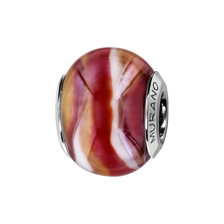 Charms Thabora en argent rhodié et verre de Murano véritable nacré rouge et rose