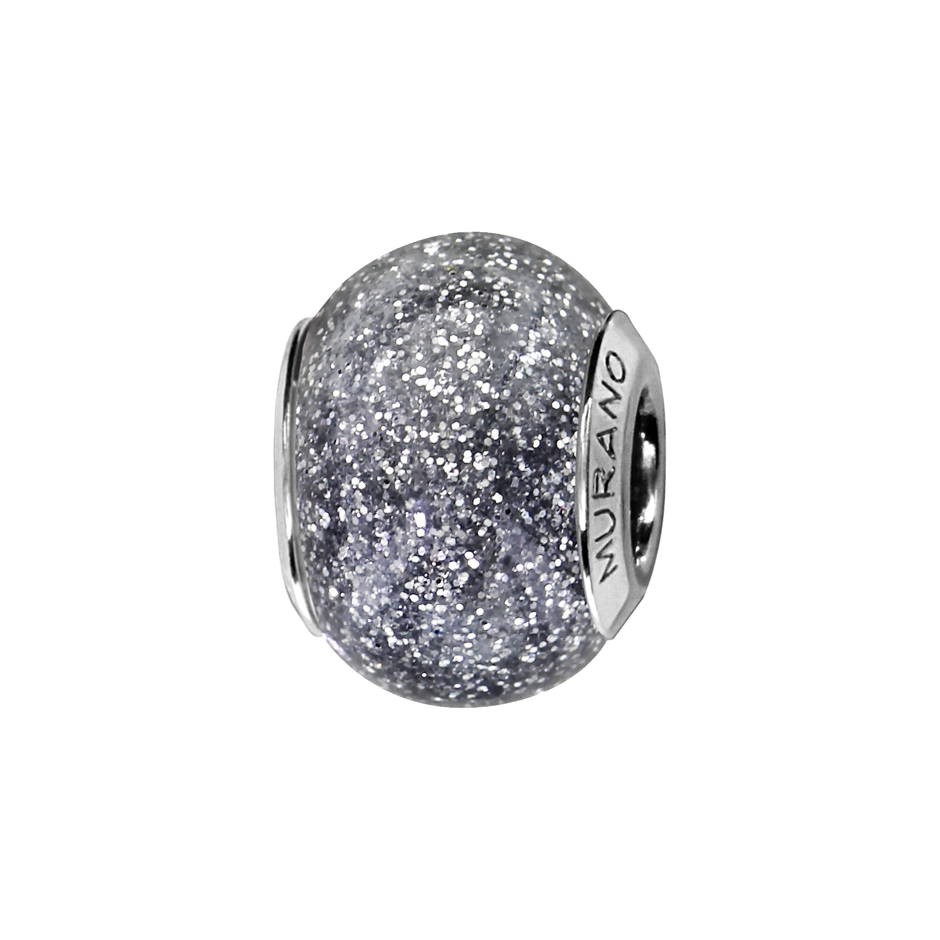 Charms Thabora en argent rhodié et verre de Murano véritable gris pailleté