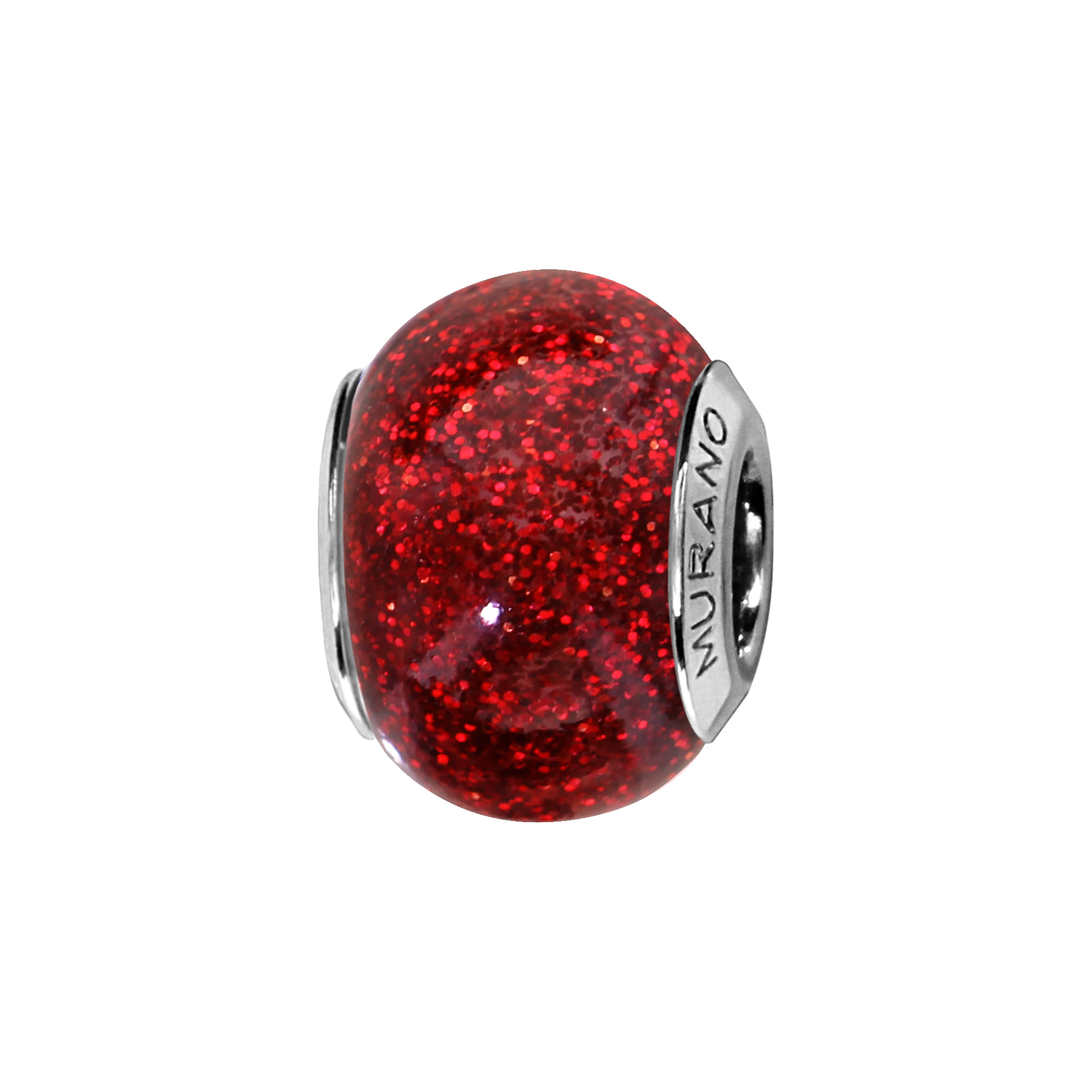 Charms Thabora en argent rhodié et verre de Murano véritable rouge pailleté