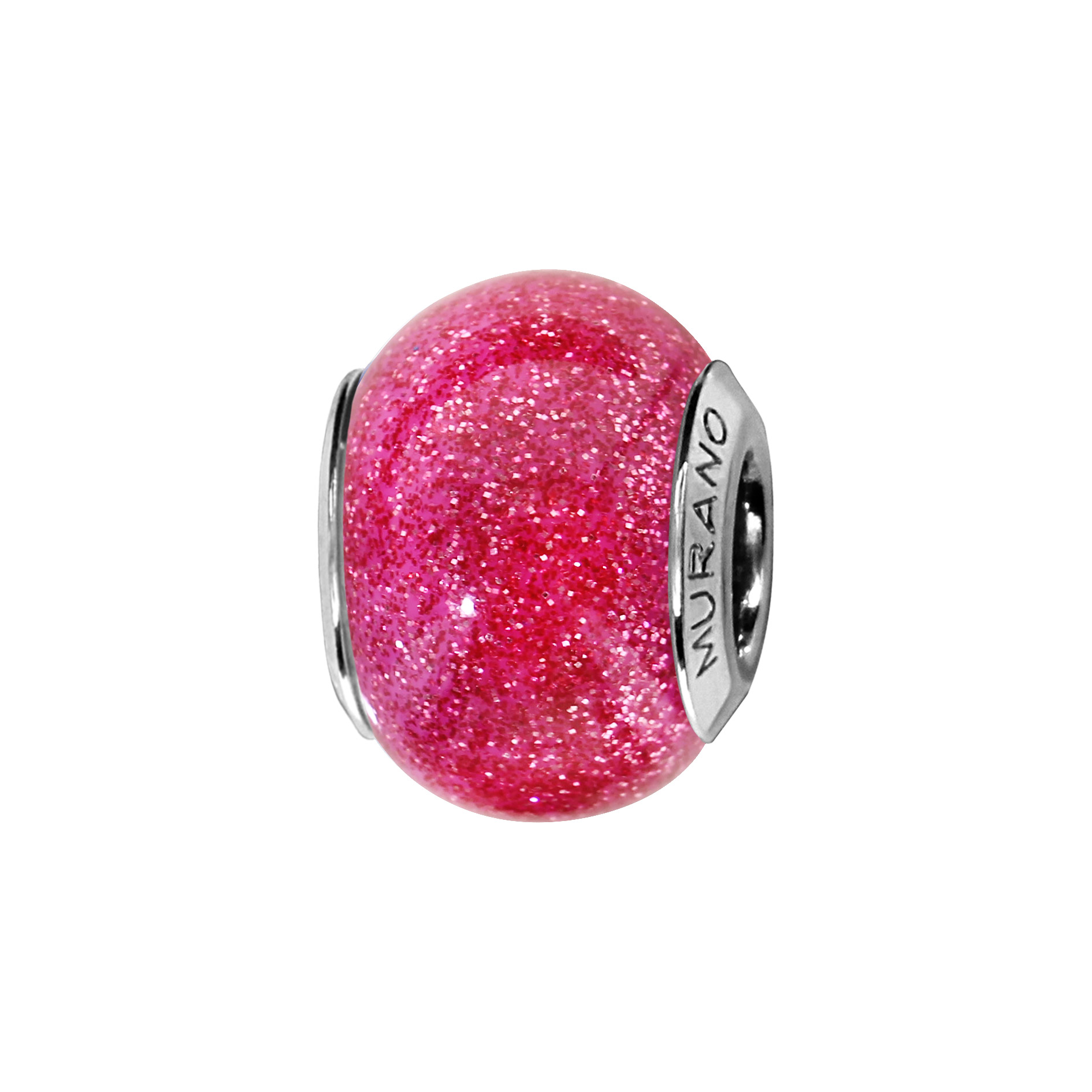 Charms Thabora en argent rhodié et verre de Murano véritable rose pailleté