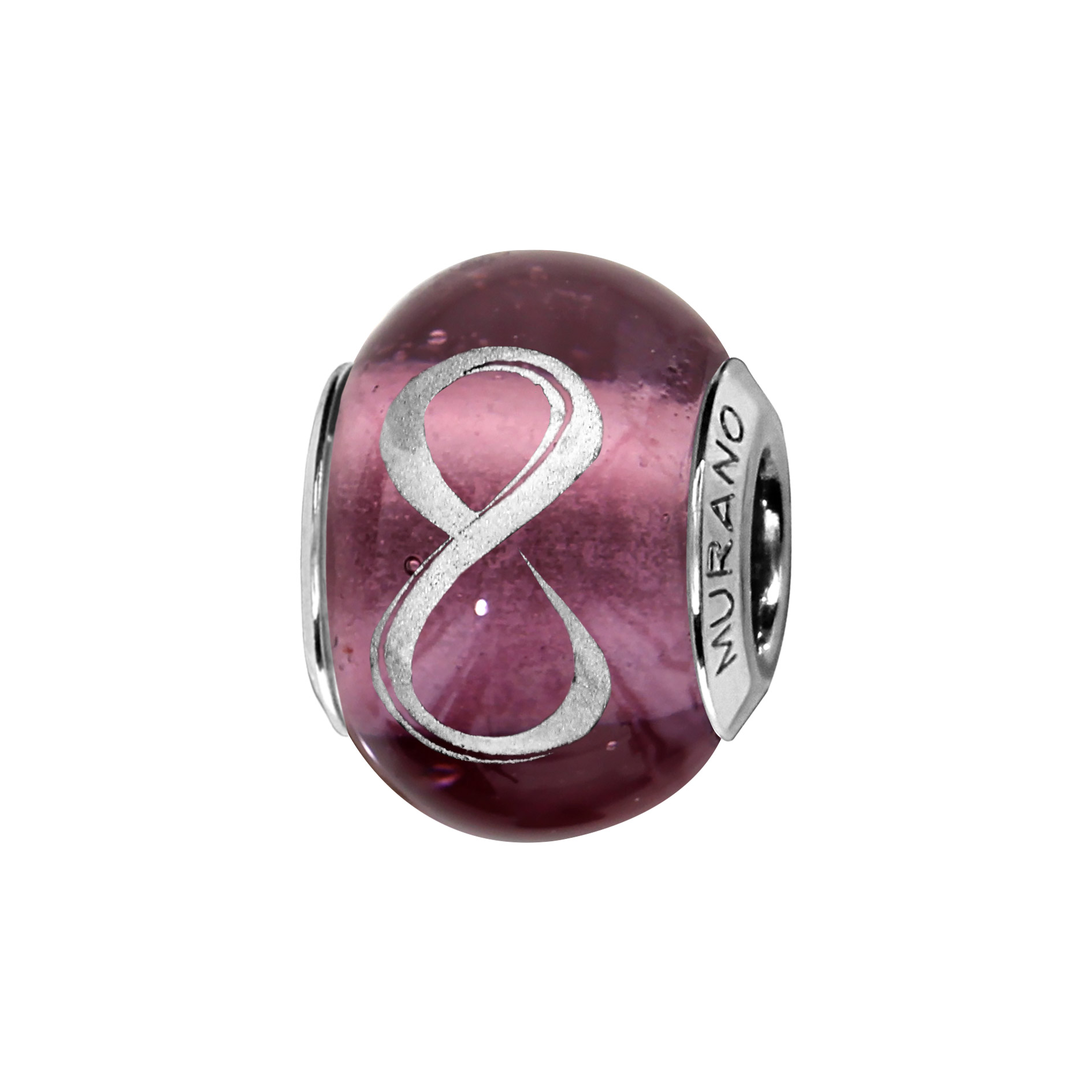 Charms Thabora en argent rhodié et verre de Murano véritable violet avec symbole infini argenté