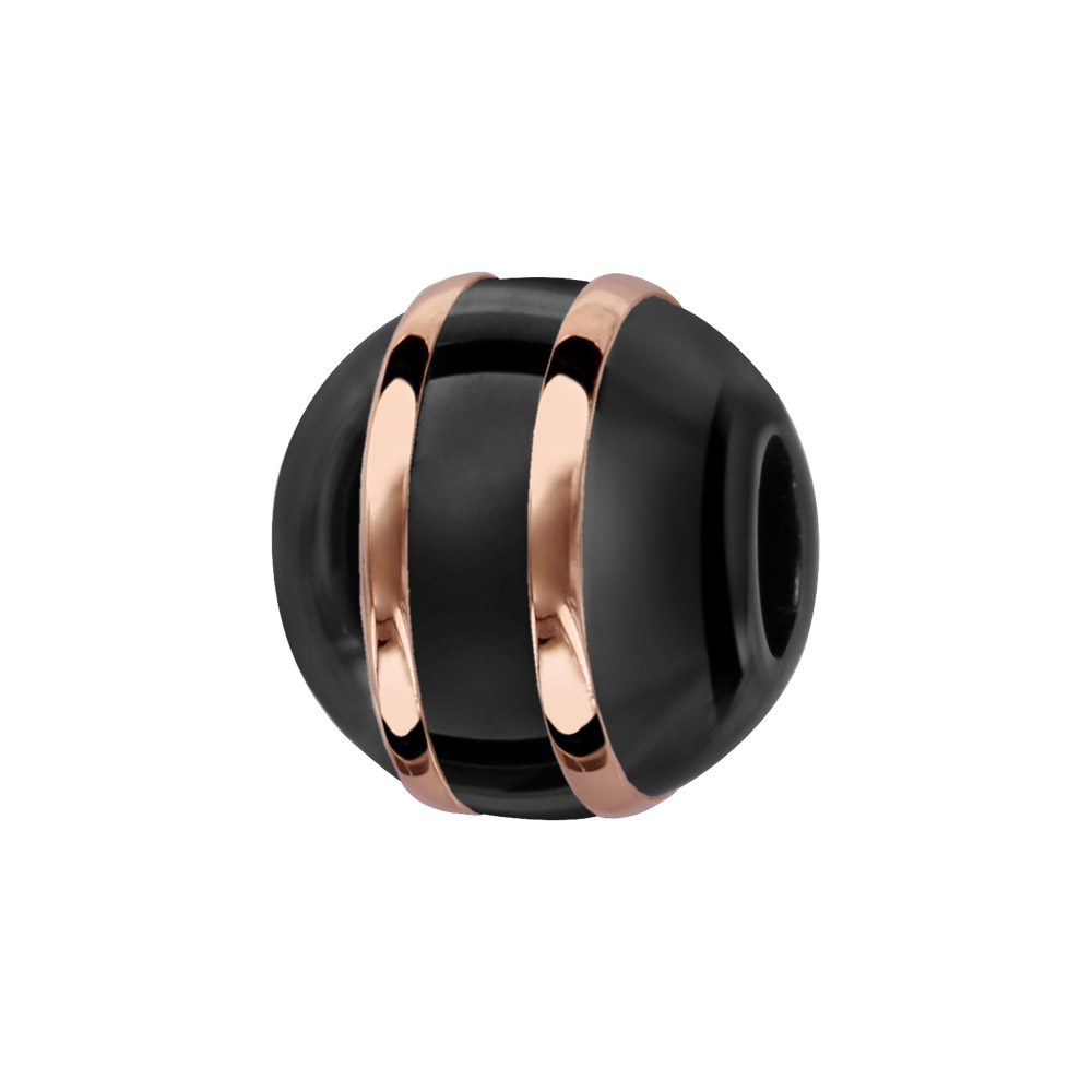 Charms Thabora boule en céramique noire avec 2 filets en argent et PVD rose