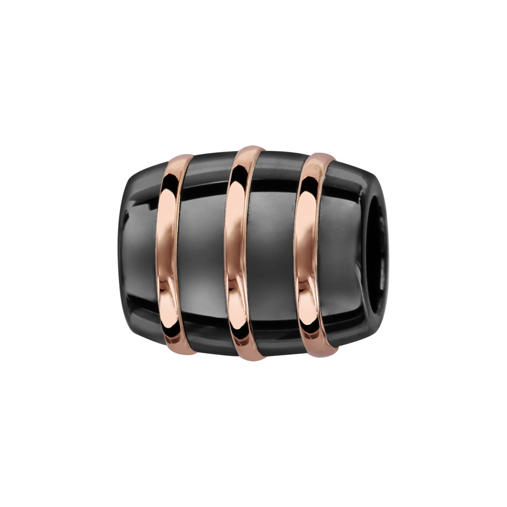 Charms Thabora tube en céramique noire avec 3 filets en argent et PVD rose