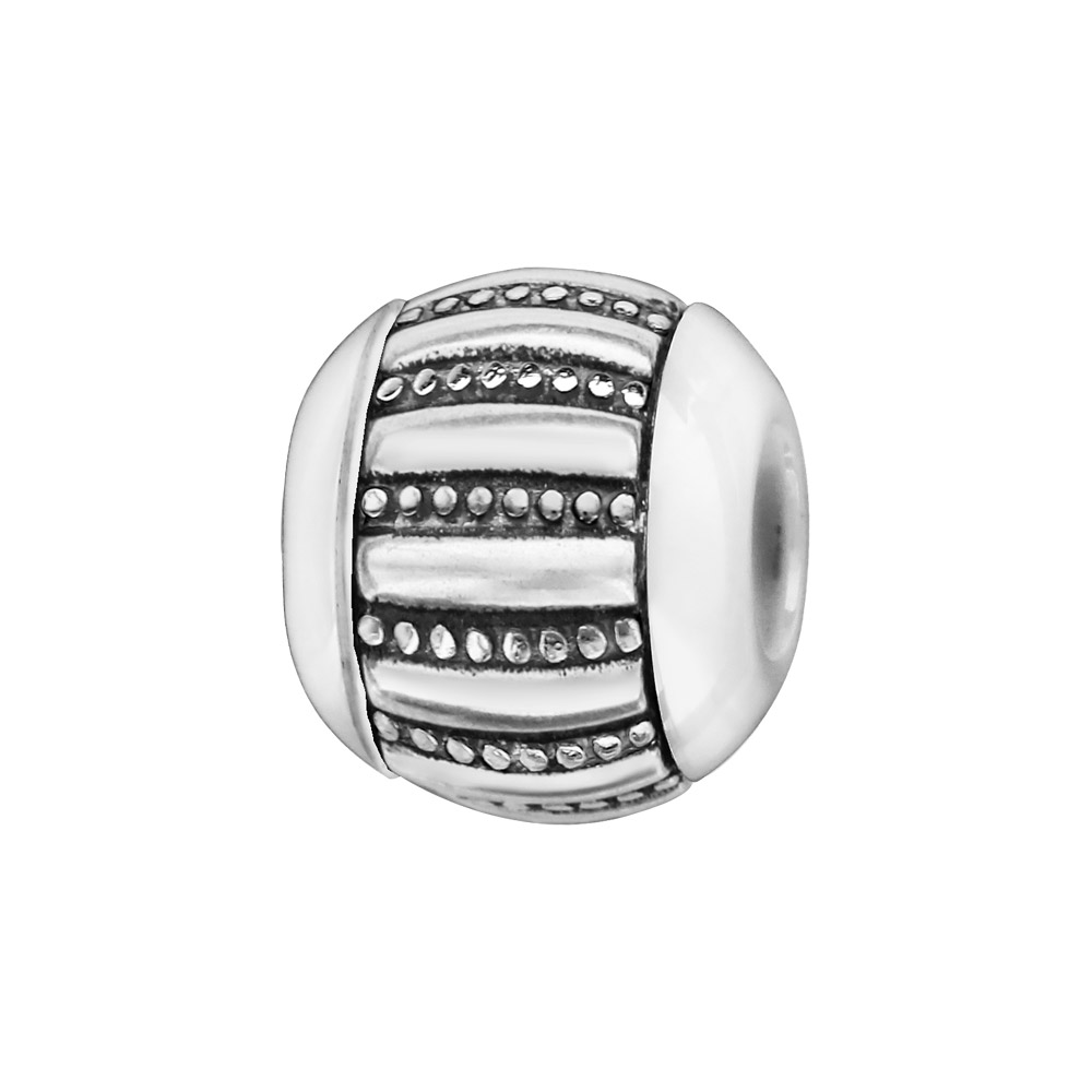 Charms Thabora boule en céramique blanche avec 1 bande large en argent rhodié rayée lisse et petits clous