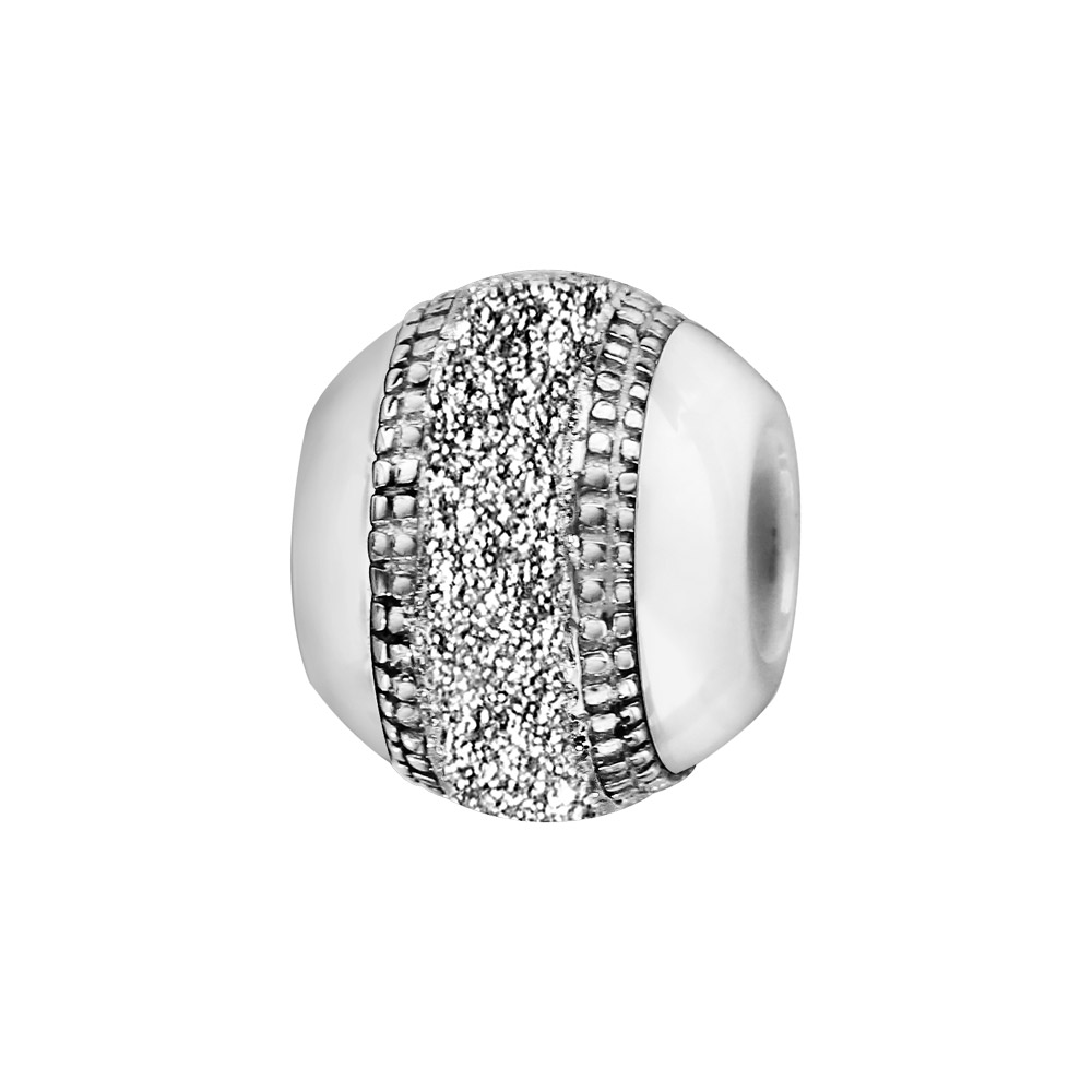 Charms Thabora boule en céramique blanche avec 1 bande en argent rhodié cloutée aux bords et granitée au milieu