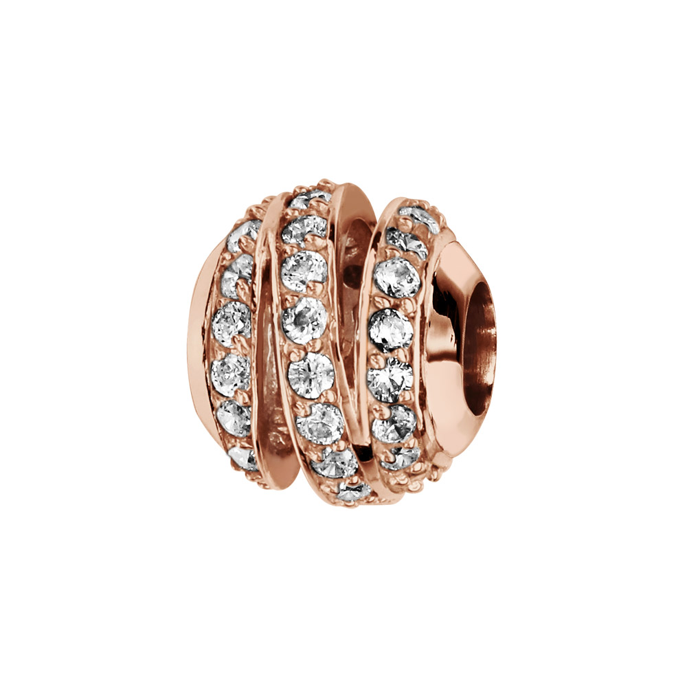 Charms Thabora en argent et dorure rose boule ruban ajouré orné d’oxydes blancs sertis