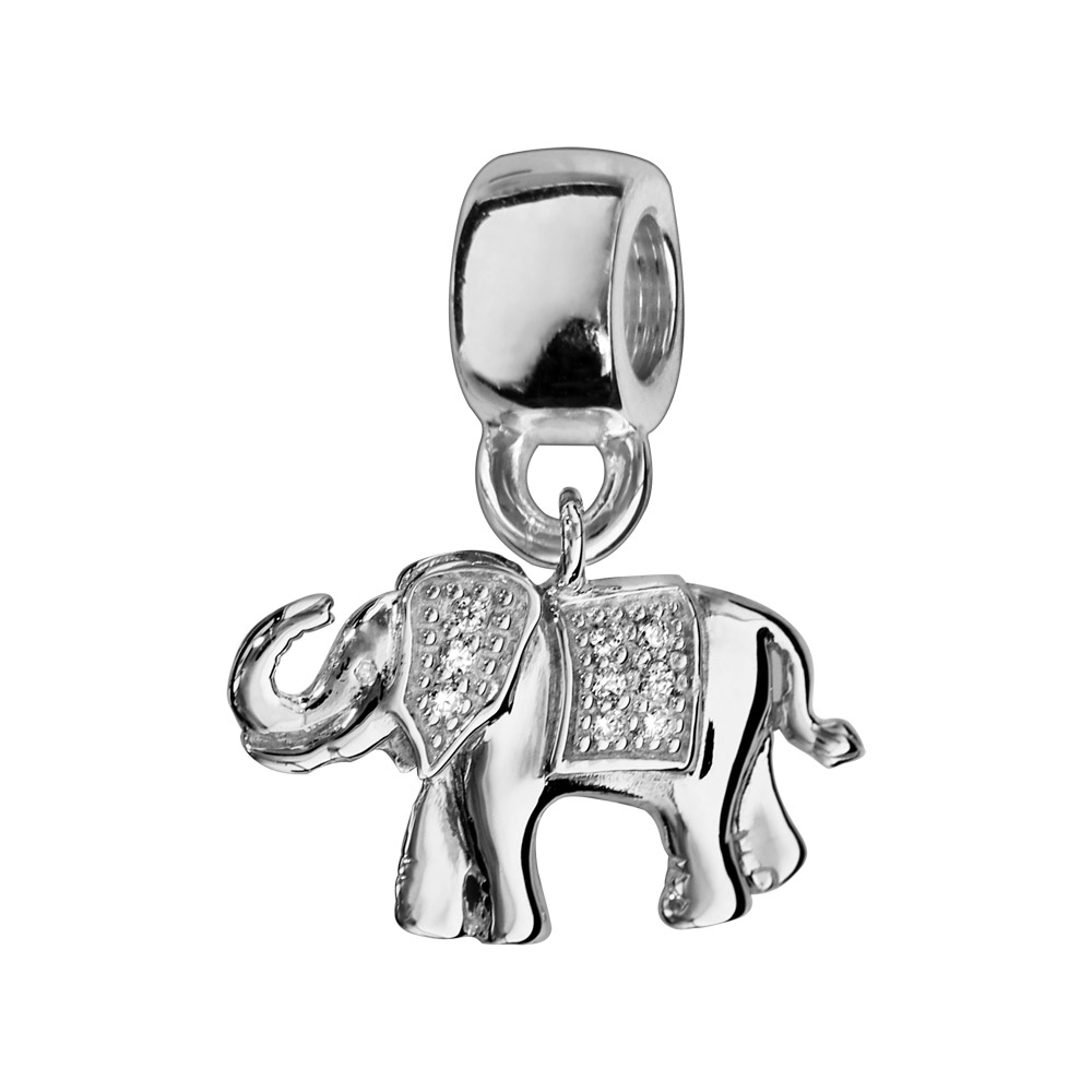 Charms Thabora en argent rhodié éléphant oxydes blancs sertis