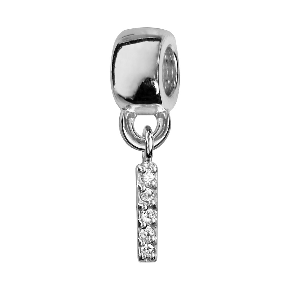 Charms Thabora en argent rhodié lettre I ornée d’oxydes blancs suspendu