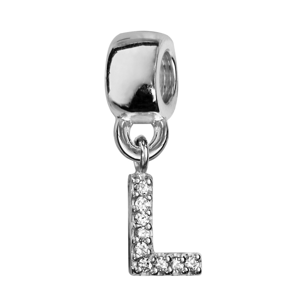 Charms Thabora en argent rhodié lettre L ornée d’oxydes blancs suspendu