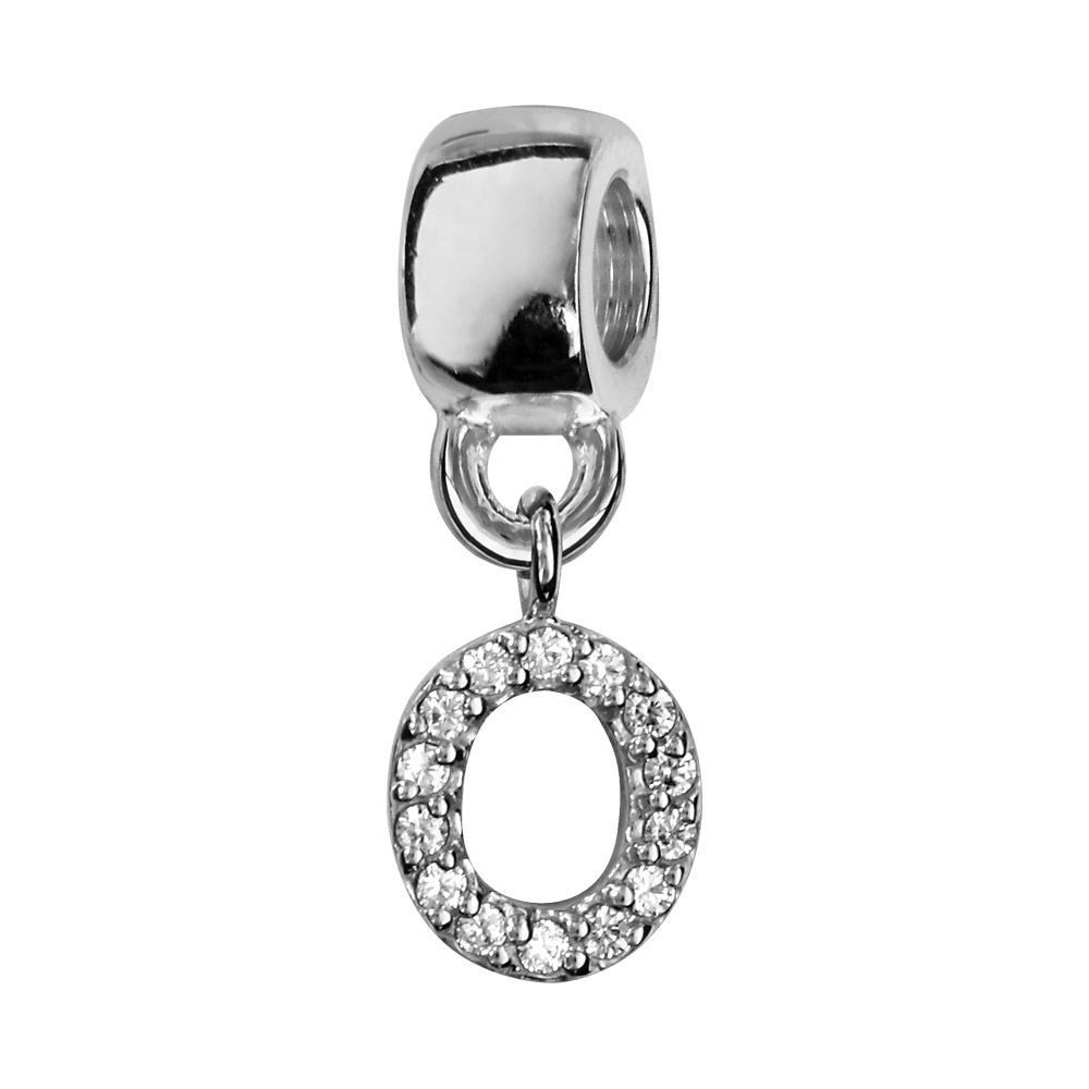 Charms Thabora en argent rhodié lettre O ornée d’oxydes blancs suspendu