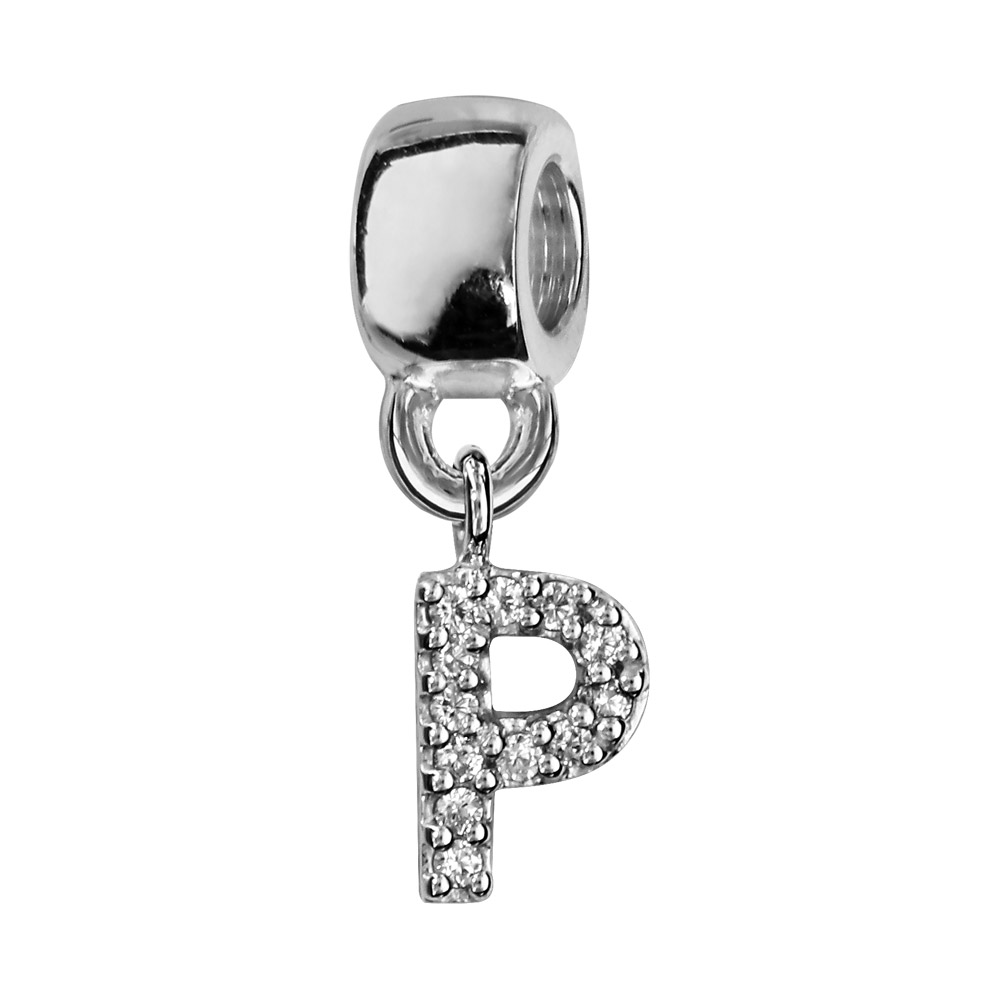 Charms Thabora en argent rhodié lettre P ornée d’oxydes blancs suspendu