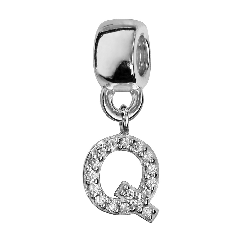 Charms Thabora en argent rhodié lettre Q ornée d’oxydes blancs suspendu