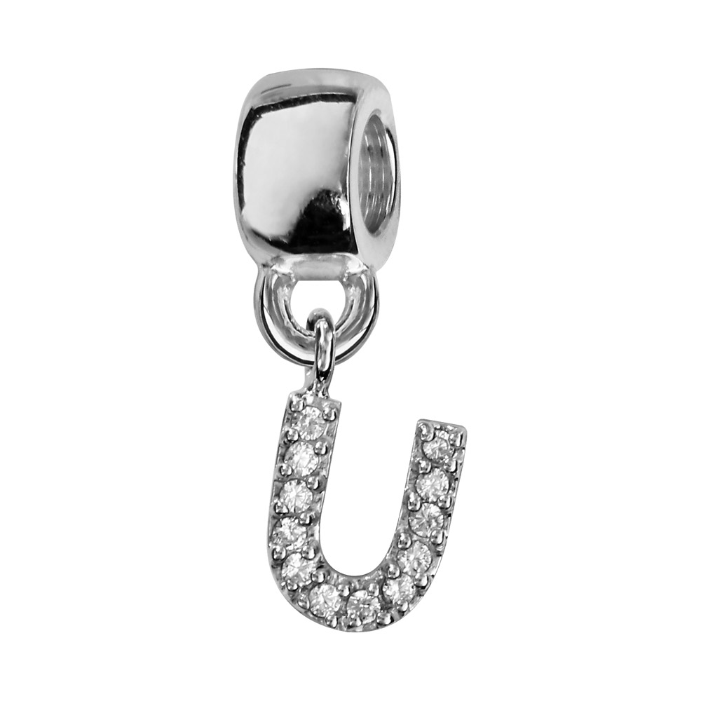 Charms Thabora en argent rhodié lettre U ornée d’oxydes blancs suspendu