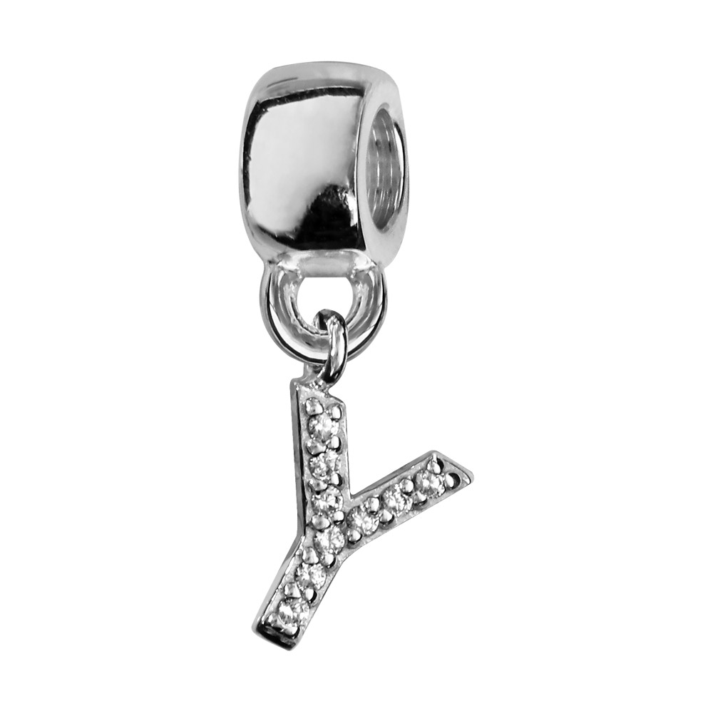 Charms Thabora en argent rhodié lettre Y ornée d’oxydes blancs suspendu