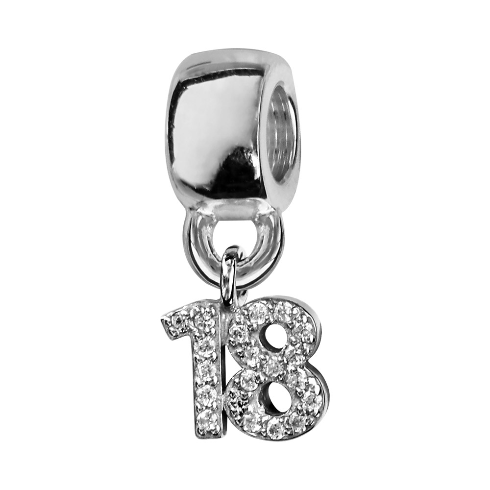 Charms Thabora en argent rhodié chiffre 18 orné d’oxydes blancs suspendu
